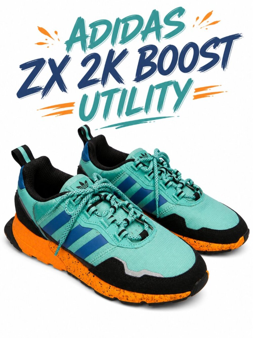 Adidas ZX 2K Boost Utility Trail Sneakers Aqua Orange Mens 9